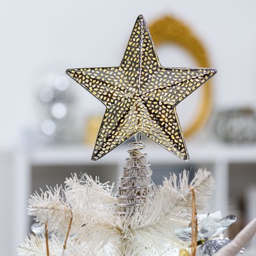 Estrella para árbol de Navidad luminosa plata h. 23cm