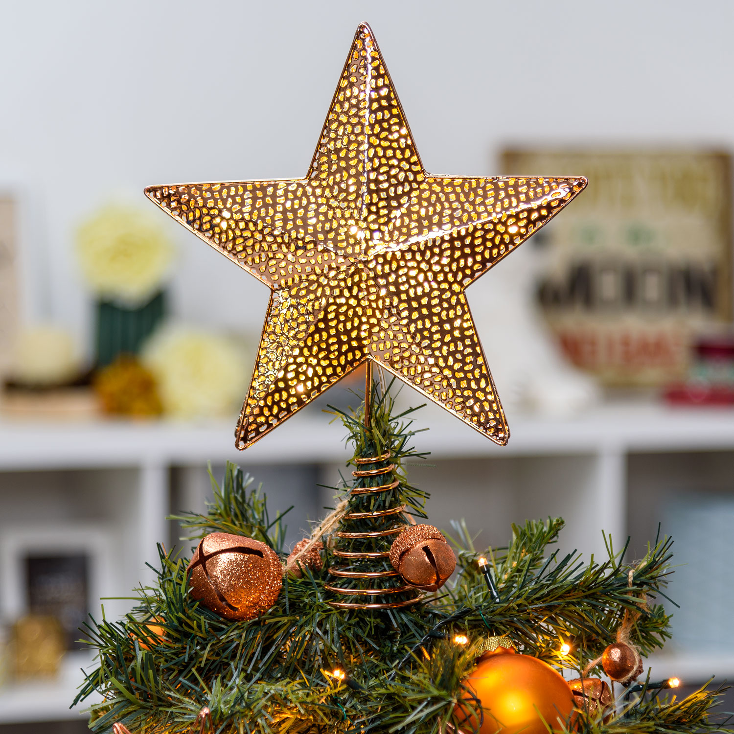 Topper del árbol de la Estrella,Decoración para árbol de Navidad,Decoración para árbol de Navidad con Purpurina,Estrella Arbol Navidad con luz,Navidad LED Decoraciones,Estrella de Navidad