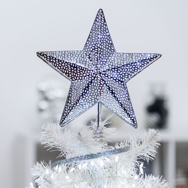 Ø 25cm, 23 White MicroLEDs, Silver Star Tree Topper, Battery