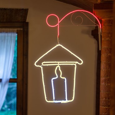 Lanterne à bougie en tube lumineux effet néon avec support rouge, 90 cm, 384 led