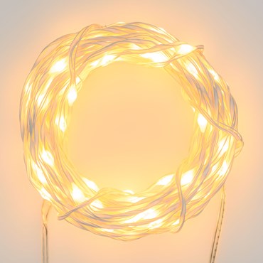 Guirlande lumineuse MicroLED PRO de 50 m, 500 microled haute luminosité blanc chaud traditionnel, câble blanc