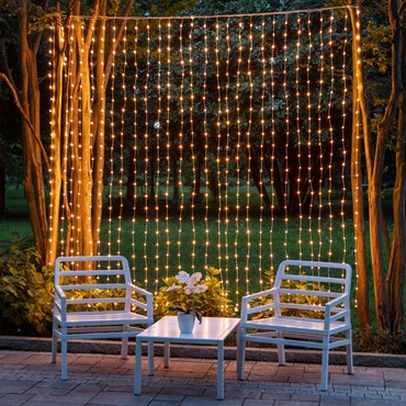 1.5 x H. 2m, 300 Traditional Warm White Ultra Bright MicroLEDs Curtain Lights, White Metal Wire, MicroLEDs Pro Series