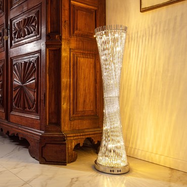 Colonna vaso argento intrecciato h 100 cm, 60 led bianco caldo