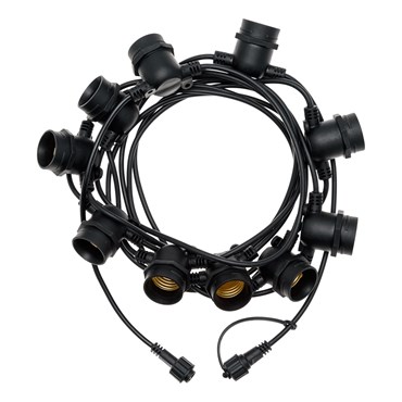 VINTAGE LED 36V, Party-Lichterkette mit 10 E27 Lampenfassungen, schwarzes Kabel, erweiterbar, ohne Zuleitung