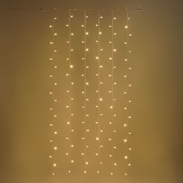 Rideau lumineux Smart Connect, 1 x h. 2 mètres, 120 led blanc chaud, câble blanc, prolongeable