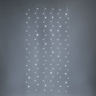 Rideau lumineux Smart Connect, 1 x h. 2 mètres, 120 led blanc froid, câble blanc, prolongeable