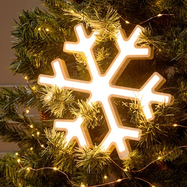 30cm Natural Wood Snowflake, Design Wood Lights, Warm White Leds