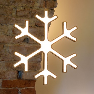 Design Wood Light, Flocon de neige en bois naturel, 45 cm, led blanc chaud, utilisation en intérieur