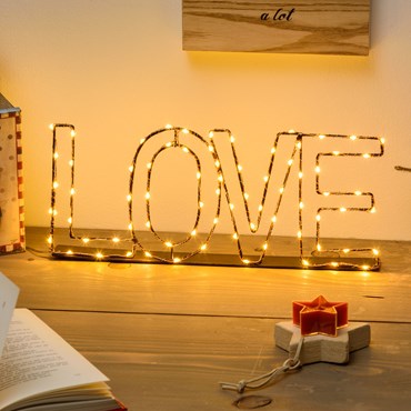 3D Love Sign in Brown Metal, 36 x H. 65cm, 75 Warm White MicroLEDs on Copper Wire