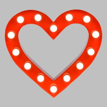 Forme Cœur en métal rouge de 60 cm avec 14 douilles E14, ampoules excluses