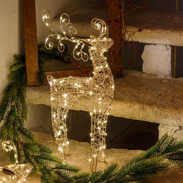 h 47cm, 100 Warm White MicroLEDs, Shiny Copper Metal Wire Reindeer