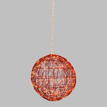 Sphère Rouge Ø 35 cm en métal avec 240 microled blanc chaud traditionnel, câble lumineux en métal renforçé 1 m