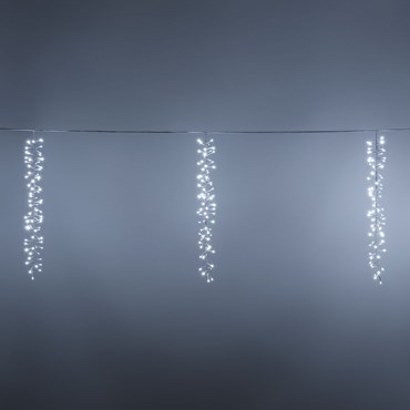 Cluster Lichtervorhang LightDrop 6 x 0,8 m, 6 Stränge, 480 MiniLEDs kaltweiß, weißes Kabel