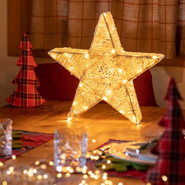 h 35 cm, 80 Traditional Warm White LEDs Cream & Brown Multipurpose Star 3D Lights with Stake, Timer