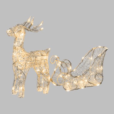 h 40 cm 80 Warm White LEDs, 3D Transparent Acrylic Reindeer with Sleigh