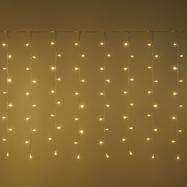 Lichtervorhang 2 x 1 m, 120 LEDs warmweiß, transparentes Kabel, mit Timer