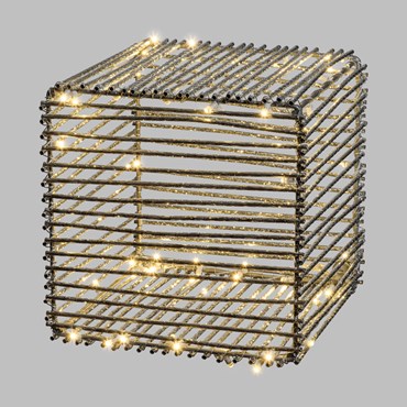 Cubo luminoso in alluminio argento 30 cm, 60 led bianco naturale