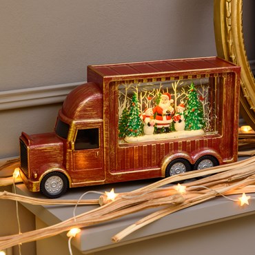 LED Weihnachtslaterne Cola Truck mit Weihnachtsmann, h 17 cm, warmweiß, batteriebetrieben