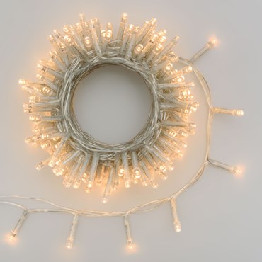 Guirlande lumineuse à piles 7,2 m, 180 led blanc chaud, câble transparent, avec timer