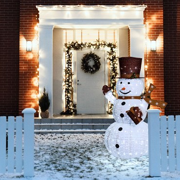 Faltbarer Schneemann, h. 185 cm, aus Kunststoff, 300 kaltweiße LEDs