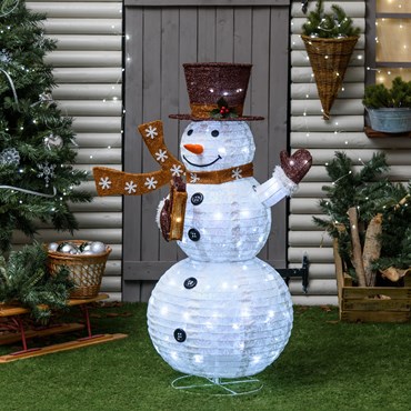 Faltbarer Schneemann, h. 125 cm, aus Kunststoff, 120 kaltweiße LEDs