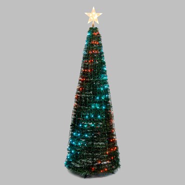Árbol cónico plegable de pino artificial h. 180 cm, 304 Gotas de luz led RGB cambia color
