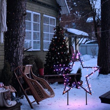 2D Gartendeko Stern WONDER, Ø 75 cm, mit abnehmbaren Erdspießen, 100 LEDs RB und Warmweiß