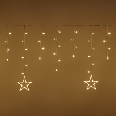 4 x h 0.8m, 150 Warm White Leds Icicle Lights Decorated with Stars, Clear Cable, Connectable