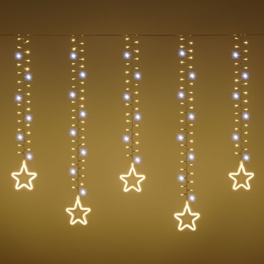 Stalattite decorata con stelle SMD Neon, 3 x h 1,05 m, 930 led bianco caldo, cavo metal argento