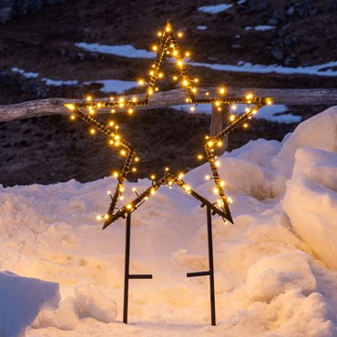 2D Gartendeko Stern, Ø 75 cm, mit abnehmbaren Erdspießen, 100 LEDs Warmweiß