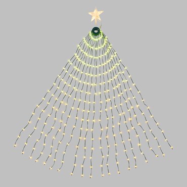 Manto de luces con Estrella para árbol de Navidad h 155 cm, 304 gotas de luz RGB, cable verde