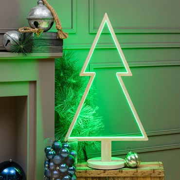 Design Wood Light Smart LED, LED-Tannenbaum aus weißem Naturholz auf Fuß, 90 cm, RGB und warmweiß, innen