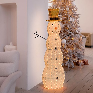 Bonhomme de neige Light Cream & Brown h 150 cm, 320 led blanc chaud traditionnel, timer