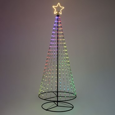 Albero conico ripiegabile con 550 gocce di luce, h 280 cm, pixel led RGB cambiacolore, cavo verde