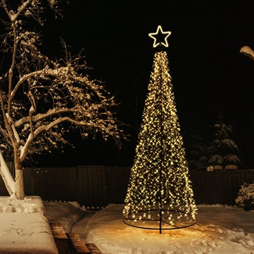 Faltbarer Kegelbaum, 2800 LEDs warmweiß, h. 280 cm, grünes Kabel
