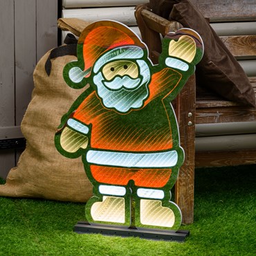 LED-Weihnachtsmann Infinity Mirror beidseitig, mit Fuß, h 74 cm, multicolor LEDs