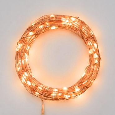 Guirlande lumineuse à piles de 13,9 m, 140 microled blanc chaud traditionnel, câble cuivre