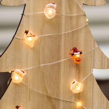 Guirnalda a pilas de 3,9 m, 40 decoraciones Papá Noel, reno y muñeco, microled blanco cálido, cable metálico plateado