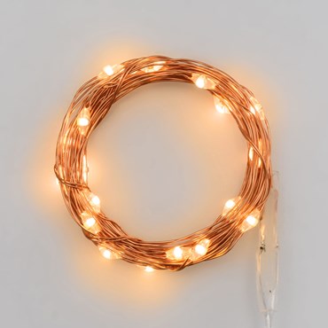 Guirlande lumineuse à piles de 1,9 m, 20 microled blanc chaud traditionnel, câble cuivré
