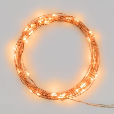Guirlande lumineuse à piles de 3,9 m, 40 microled blanc chaud traditionnel, câble cuivré