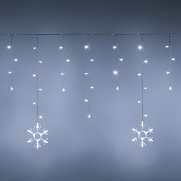 Eisregen Lichterkette mit 5 Schneeflocken, 4 x h 0,8 m, 145 LEDs kaltweiß, verlängerbar