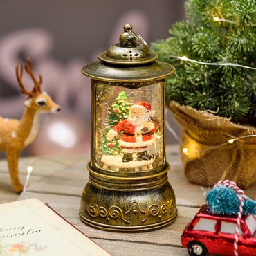 Lanterne cylindrique de Noël avec glitter en mouvement à piles, h 24 cm, led blanc chaud