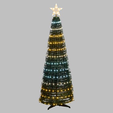 h. 150 cm, 234 White and Warm White Pixel LEDs, Green Cone Artificial Lighted Christmas Tree