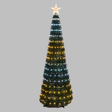 h. 210 cm, 380 White and Warm White Pixel LEDs, Green Cone Artificial Lighted Christmas Tree