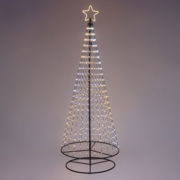 h 280 cm, 550 White and Warm White LEDs Pixel, Foldable Conical Christmas Tree, Green Cable