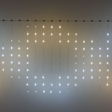 Lichtervorhang 3 x h 1 m, 300 Lichtperlen, Pixel LEDs warm- und kaltweiß farbwechselnd, transparentes Kabel