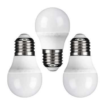 Set 3 lampadine led Mini Sfera Ø 45 mm, E27, 6 Watt, bianco caldo, plastica bianca