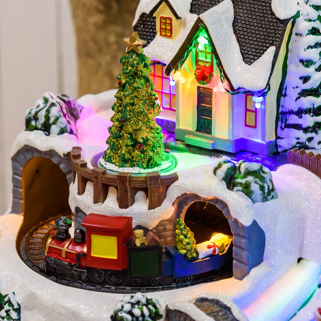 Battery operated Christmas Village, Christmas Tree, Moving Train and Ice  Skaters, h 25 cm, with Christmas Music - Holiday Villages