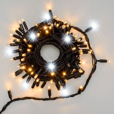 Guirlande lumineuse 10 m, 96 maxiled blanc chaud et blanc froid, câble noir, prolongeable