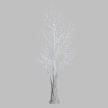 Weißes Baum mit Stamm und rundem Sockel  h 2,40 m, 1200 MicroLEDs kaltweiß